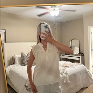 J. Crew Cream Ruffle Trim Blouse Tank Button Down Flowy Summer Top